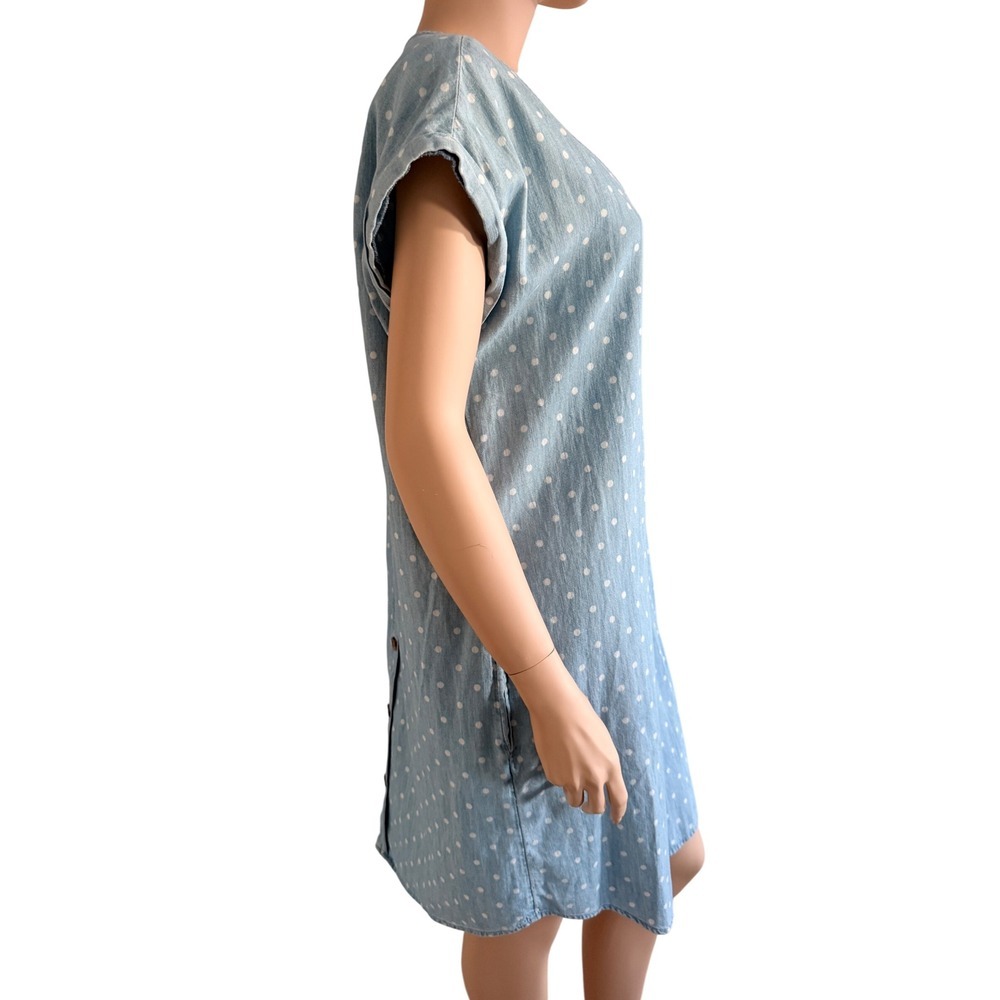 Old Navy Blue Polka Dot Chambray Button Back Shift Dress Pockets Sz L - Picture 6 of 14
